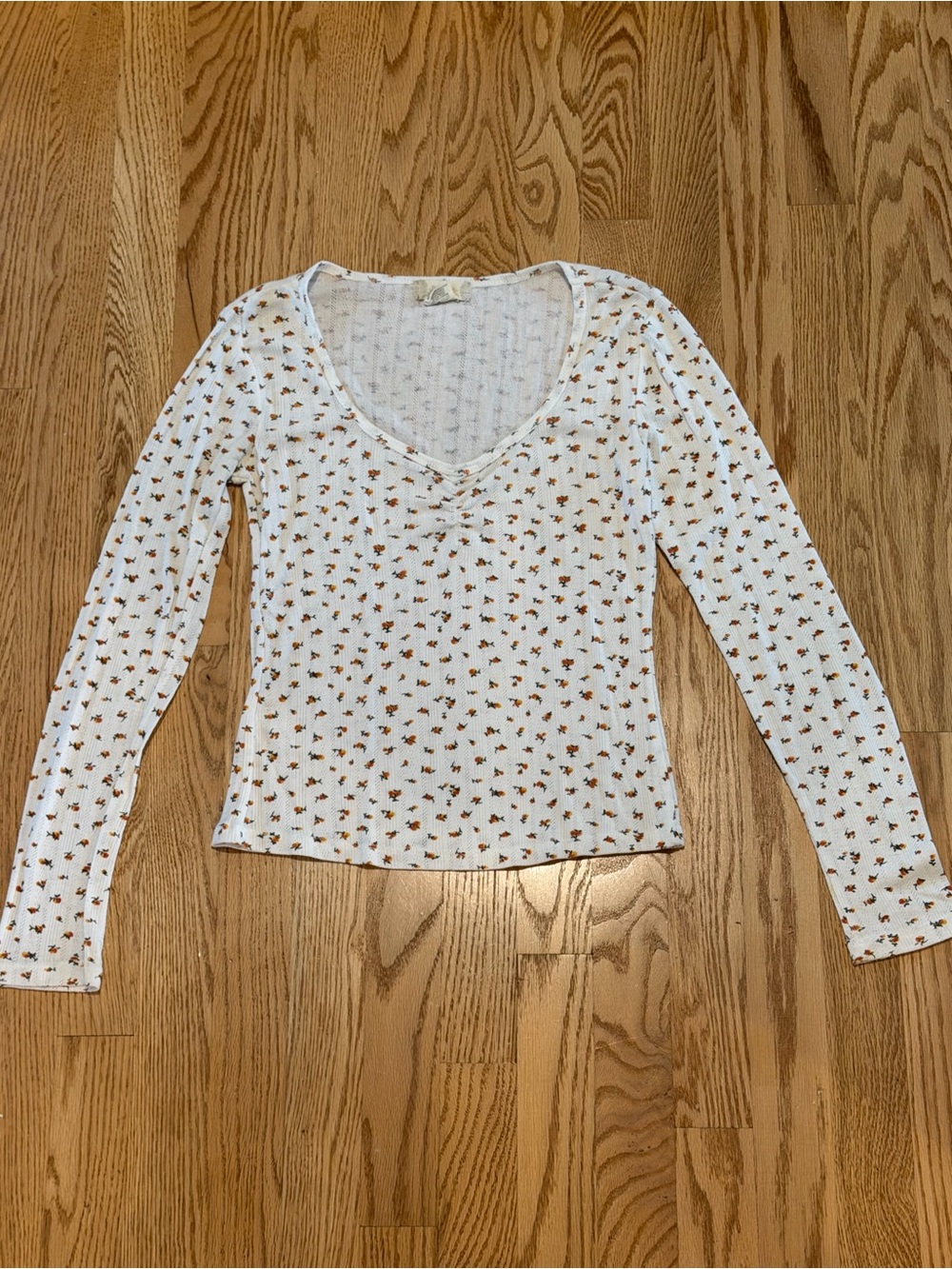 Altar'd State Cream Ribbed Long-Sleeve Floral Top - Picture 2 of 7